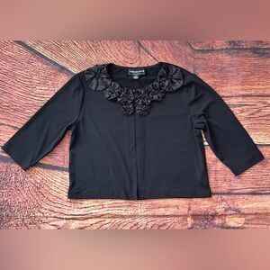 Connected Apparel Black Floral Detail Knit Cardigan Size Medium